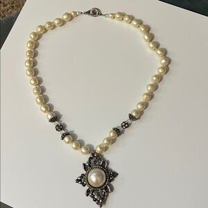 Vtg Runway Signed Les Bernard Pearl Necklace